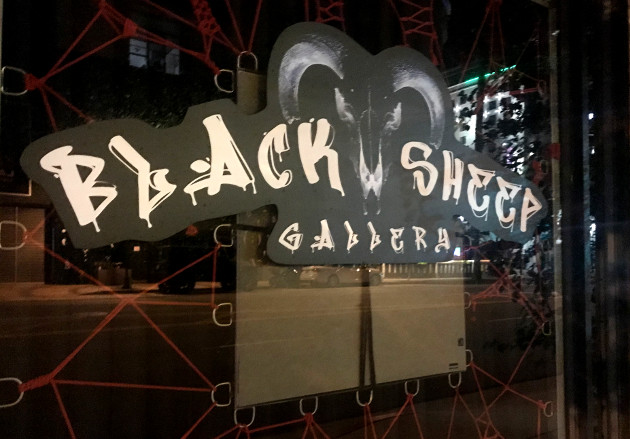Store front window of Black Sheep Gallery in Burbank, California