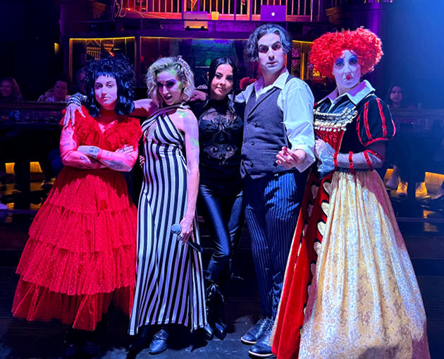 Vamp Jenn with Lydia Deetz, Beetlejuice, Sweeney Todd and The Red Queen at Beetle House LA